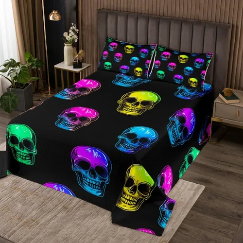 Miniatura 6 de Erosebridal Juego de ropa de cama de gatos de Halloween, lindo juego de cama espeluznante con diseño de gatito neón degradado, juego de colcha