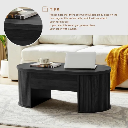 Miniatura 7 de ORRD Mesa de centro elevable, mesa de centro acanalada con parte superior elevable, mesa de comedor de madera con compartimento oculto, mesa central