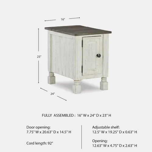 Miniatura 3 de Signature Design by Ashley Havalance - Mesa auxiliar de silla casual, puerto de carga USB doble, estante fijo, madera de pino, 16 pulgadas de ancho