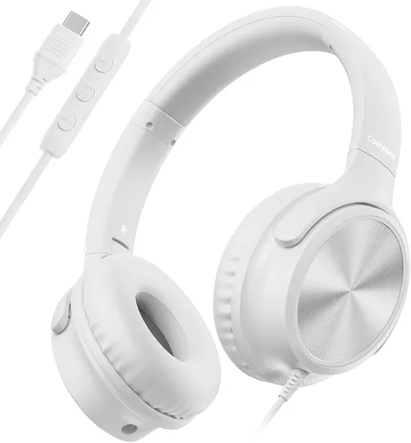 Miniatura 11 de Cowyawn Auriculares USB C con cable, auriculares USB C con cable con micrófono, control de volumen, sonido estéreo HD, auriculares USB tipo C Negro