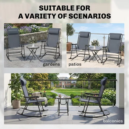 Miniatura 6 de Outsunny Juego de 3 piezas de mesa mecedora para exteriores, juego de mesa plegable para patio con mesa de centro de cristal para patio, terraza
