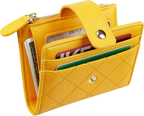 Miniatura 17 de Cartera de cuero para mujer, pequeña, compacta, plegable, con bolsillo para monedas con cremallera