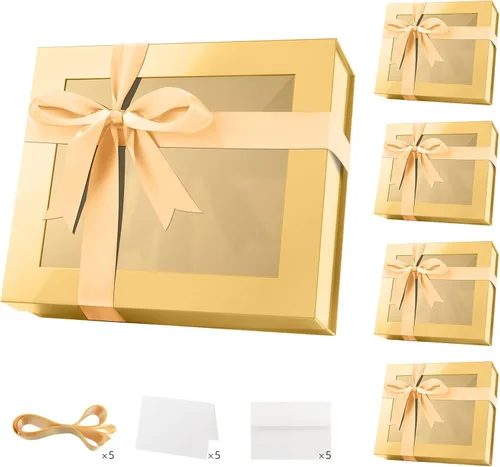 Miniatura 27 de PACKQUEEN 5 cajas de regalo negras grandes con ventanas, 13.5 x 9 x 4.1 pulgadas, cajas de regalo con ventanas transparentes para regalos que