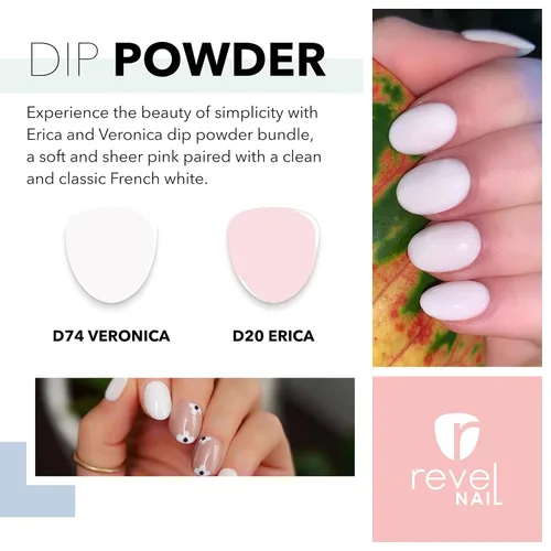 Miniatura 2 de Revel Nail Polvo de inmersión, esmalte de uñas en polvo rosa y francés, resistente a las astillas, con vitamina E y calcio, manicura de bricolaje