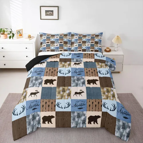 Miniatura 32 de Inserto de edredón retro de cabaña para niños, juego de edredón de retazos a cuadros para niños, adolescentes y adultos, juego de ropa de cama