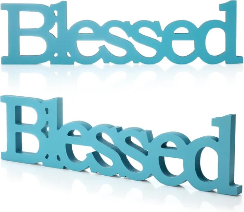 Miniatura 11 de Blulu Letrero de mesa con texto en inglés "Blessed Letter", letrero de mesa de pie de madera rústica, decoración de pie para graduación, baby