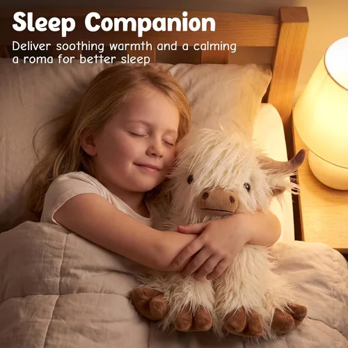 Miniatura 3 de Highland Cow - Animal de peluche para niños, apto para microondas y con peso, juguete de peluche de vaca de las tierras altas con aroma a lavanda