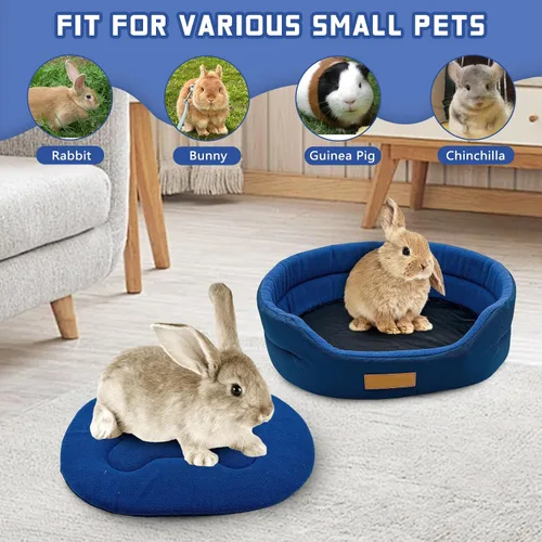 Miniatura 5 de Cama de conejo, suave y lavable con acogedora alfombrilla extraíble, taza de peluche para conejillos de indias, chinchilla, erizo, hurón (azul)