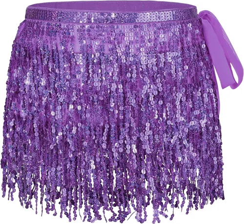 Miniatura 2 de Belly Dance Skirt Fringe Skirt Sequins Tassel Hip Scarf Rave Party Dance Performance Costume for Women and Girls