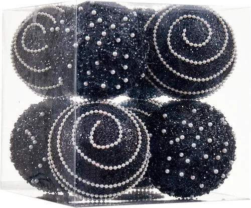Miniatura 8 de Adornos de Bolas de Navidad Negras, Decoraciones de Bolas de Navidad de Plástico Irrompible Colgantes con Perlas para Fiestas Navideñas