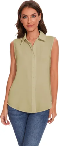 Miniatura 3 de YAMANMAN Camisa sin mangas con botones para mujer, blusa clásica con cuello redondo, camiseta básica de gasa para el trabajo y la oficina