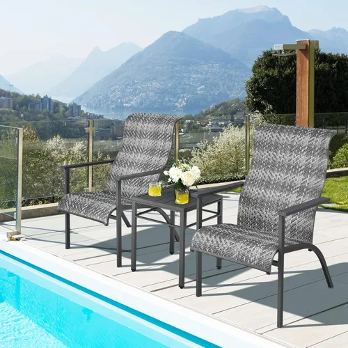 Miniatura 7 de RELAX4LIFE Juego de muebles de patio de 3 piezas, juego de bistró de mimbre para exteriores con mesa de café, respaldo ergonómico y reposabrazos