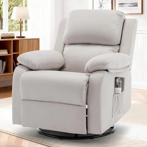 Miniatura 9 de Korser Silla reclinable, silla mecedora giratoria 360 grados para adultos, mecedora pequeña para espacios pequeños, tapizada de tela, reclinable