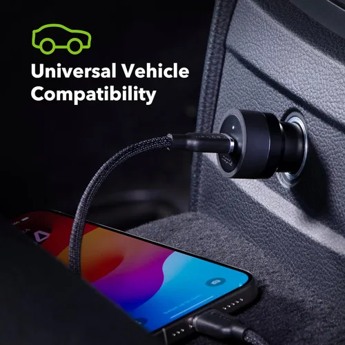Miniatura 4 de Mophie Cargador de coche USB-C de 30 W, carga rápida ecológica para dispositivos, indicador LED, compatibilidad AUX universal