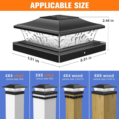 Miniatura 3 de APONUO - Luces solares para punta de poste con 8 colores RGB sólidos y flujo multicolor - Paquete de 4 luces solares para postes de 6x6, IP65