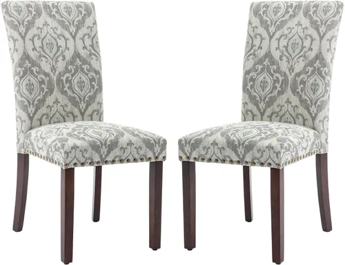 Miniatura 28 de COLAMY Juego de 2 sillas de comedor tapizadas Parsons, sillas de tela para comedor y cocina con detalle de cabeza de clavo y patas de madera