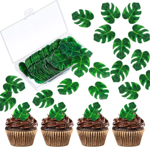 96 piezas de hojas de palmera tropicales para tartas, hojas de tortuga verde, decoración de pasteles de hojas de palmera para decoración de pasteles
