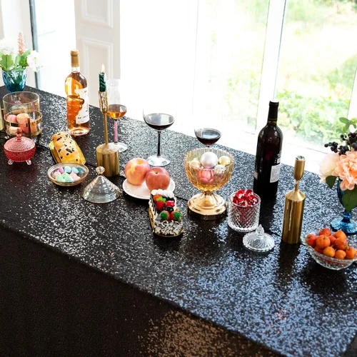 Miniatura 5 de Mantel de lentejuelas de 50 x 50 pulgadas, mantel negro brillante con purpurina brillante y secuencia metálica, para decoración de fiesta