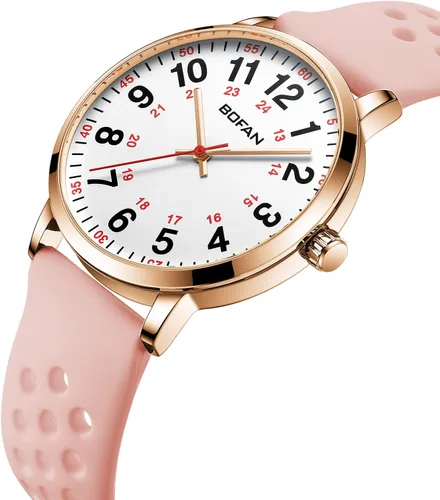 Miniatura 2 de BOFAN Reloj de enfermera para profesionales médicos, estudiantes, médicos con esfera fácil de leer, segunda mano y 24 horas, banda de silicona suave