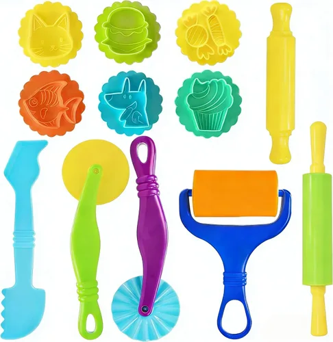 Miniatura 12 de Juego de herramientas de masa, 9 piezas de herramientas de arcilla para niños de 4 a 8 años, accesorios de masa ABS+ incluye rodillo cortador