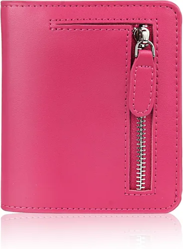 Miniatura 20 de Funtor Cartera de cuero para mujer, pequeña y compacta, con bolsillo doble, bloqueo RFID, para mujer