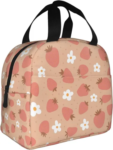 Miniatura 2 de Bolsa de almuerzo con aislamiento de fresas y flores, bolsa reutilizable para el regreso a clases, contenedor portátil para niños y niñas, cajas