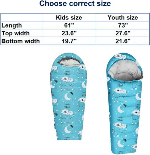 Miniatura 6 de KidzAdventure Mummy Style 32 – 59F Saco de Dormir para Niños con Funda de Almohada, 4 Estaciones, Ligero y Estilo Mochilero, Ideal para Acampar