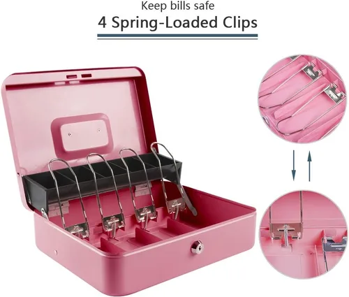 Miniatura 3 de KYODOLED Caja de dinero con cerradura con cerradura, caja de dinero con bandeja para efectivo, caja fuerte con cerradura con llave, organizador