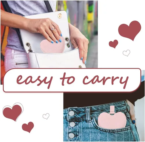 Miniatura 3 de Espejo compacto de acero inoxidable, espejo de bolsillo inastillable en forma de corazón con funda de piel sintética, mini espejo irrompible
