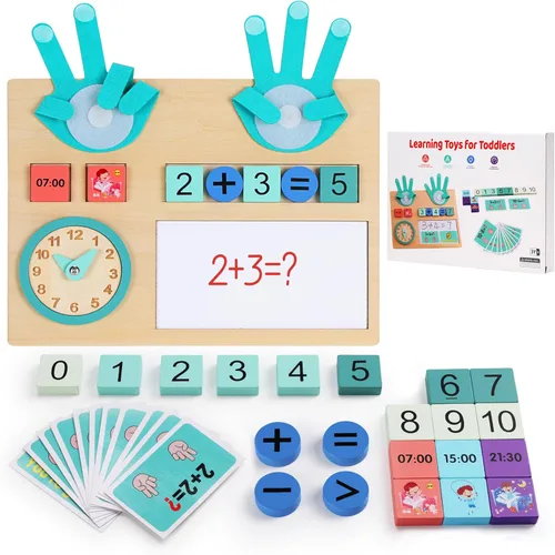 Juguetes de aprendizaje preescolar para niños de 3 a 5 años, juguetes Montessori de madera, manipuladores educativos de matemáticas, bloques de