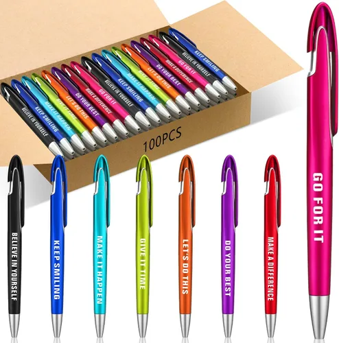 Miniatura 10 de Lincia 100 piezas de bolígrafos retráctiles de punta media para agradecimiento a empleados, bolígrafos de inspiración de tinta negra, regalos