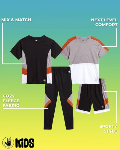 Miniatura 2 de Body Glove Conjunto de pantalones deportivos para niños, camiseta de manga corta, pantalones deportivos de forro polar y pantalones cortos de 4