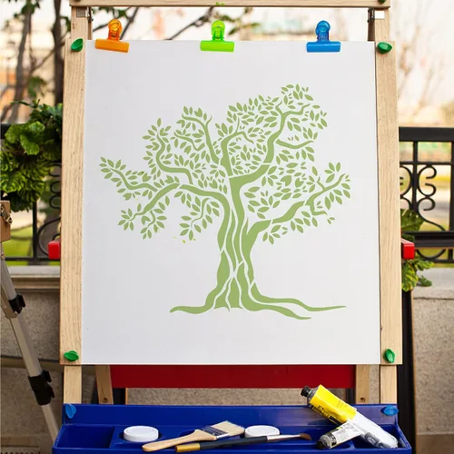 Miniatura 5 de GORGECRAFT Plantilla grande de árbol de la vida de 12 x 12 pulgadas, reutilizable, decoración del hogar, plantillas de pintura de árbol de plástico