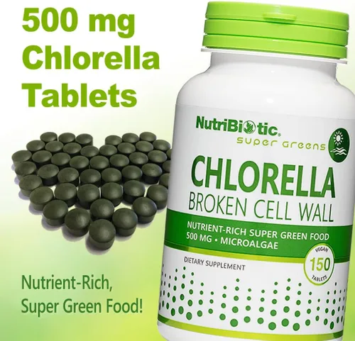 Miniatura 4 de NutriBiotic - Chlorella Super Green Food 500 mg 150 pestañas Microalgas ricas en nutrientes de pared celular rota, superalimento cultivado en agua