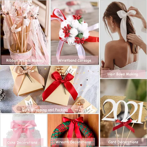 Miniatura 4 de Cinta Rosa Claro de 1/8 Pulgada x 100 Yardas, Cintas de Tela de Satén para Envolver Regalos, Manualidades, Álbumes de Recortes, Ramos Florales, Rosa