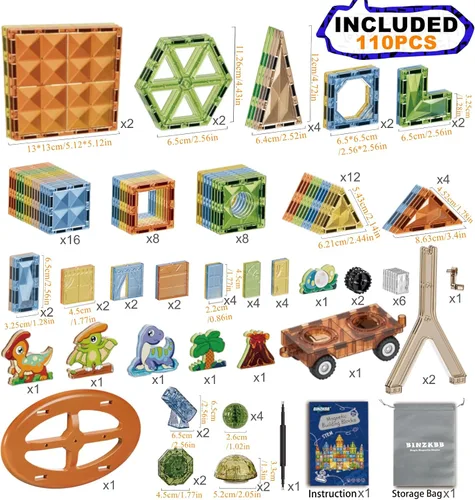 Miniatura 8 de BINZKBB 110 azulejos magnéticos, bloques de construcción magnéticos iluminados en 3D para niños, juguetes creativos de dinosaurios, juguetes