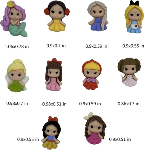 Miniatura 2 de Juego de 20 dijes de resina Kawaii de dibujos animados de princesa, juego surtido de cuentas de slime con parte trasera plana para adornos