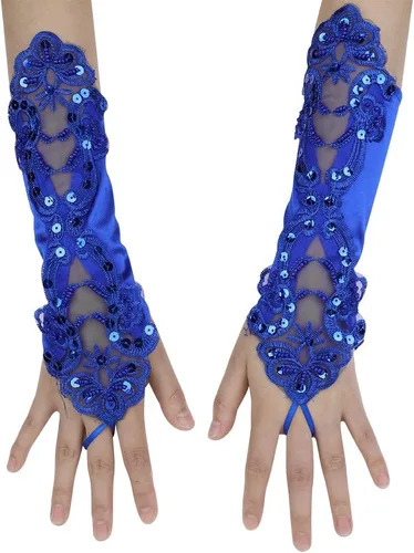 Guantes de encaje floral sin dedos para novia, con lentejuelas, para mujer, ropa de mano, boda, graduación, fiesta, manoplas vintage
