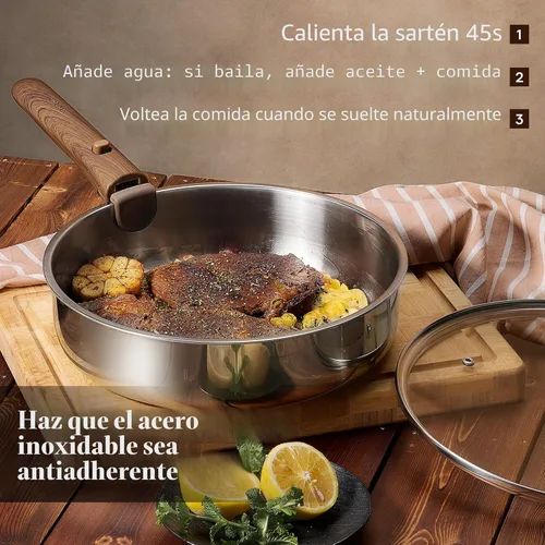 Miniatura 4 de CAROTE Juego de utensilios de cocina de acero inoxidable de 19 piezas con mango desmontable, juego de ollas y sartenes, juegos de cocina