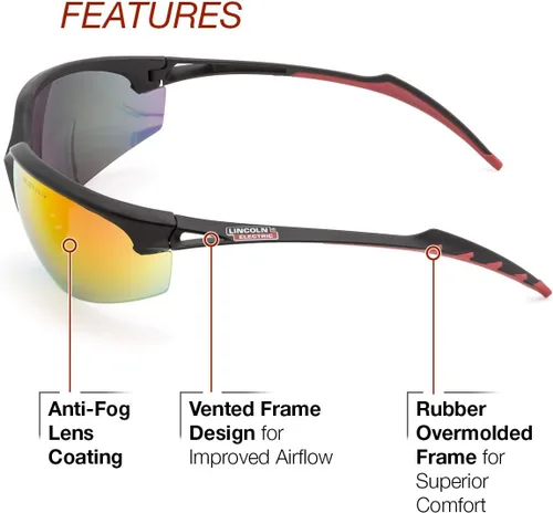 Miniatura 3 de Lincoln Electric Gafas de seguridad premium para exteriores Lente reflectante Antiarañazos Marco de goma sobremoldeado K2970-1