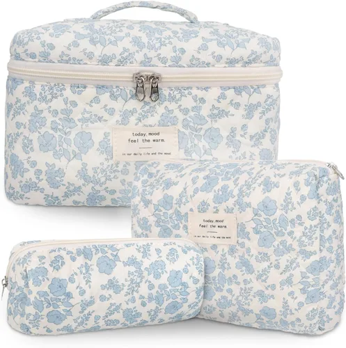 Miniatura 12 de GISMTR 3 Bolsas de Maquillaje Acolchadas de Algodón Grandes de Viaje Bolsa de Cosméticos Bolsa de Maquillaje Coqueta Bonita Bolsa de Tocador Floral