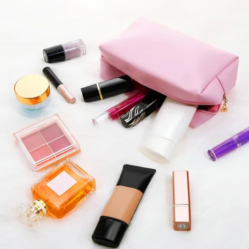 Miniatura 4 de Jexine 9 bolsas de maquillaje de cuero con cremallera bolsa de cosméticos Preppy resistente al agua versátil bolsa de maquillaje organizador
