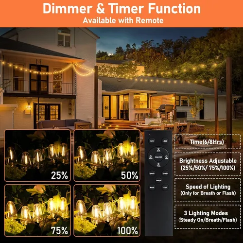 Miniatura 3 de Bosceos Cadena de luces solares de 50 pies para exteriores, luces de cadena al aire libre alimentadas por energía solar, luces de patio regulables