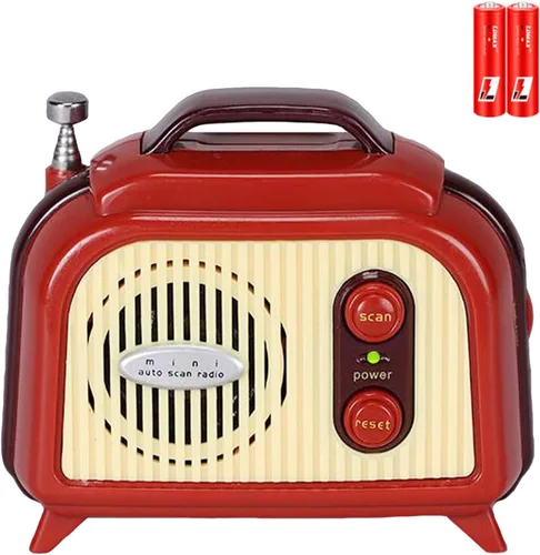 Mini radio FM vintage, radio portátil de estilo retro con escaneo automático, accesorio decorativo clásico de escritorio, funciona con pilas,