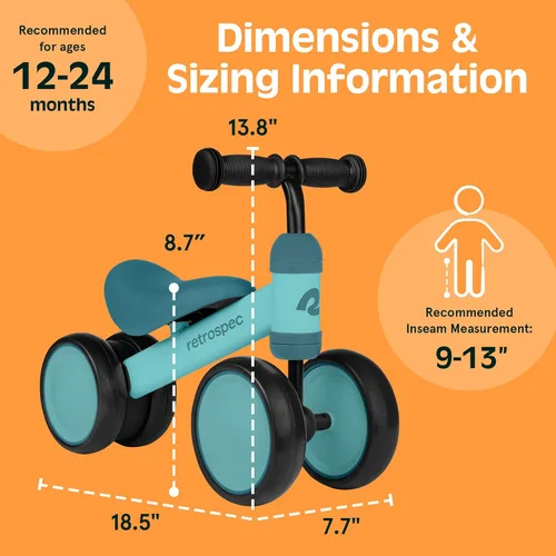 Miniatura 4 de Retrospec Cricket - Bicicleta de equilibrio para bebé, juguete de 4 ruedas para edades de 12 a 24 meses, primera bicicleta y bicicleta para niños