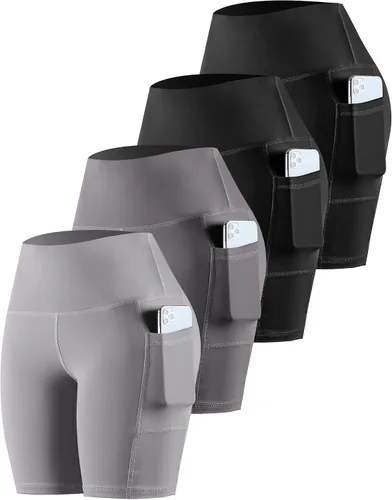 Miniatura 38 de CHRLEISURE - Pantalones cortos de ciclismo para mujer con bolsillos de licra, cintura alta, con control de abdomen para entrenamiento, yoga