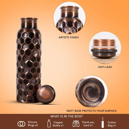 Miniatura 2 de Botella de agua de cobre 100% puro para beber 34 onzas, extra grande, recipiente de cobre ayurvédico para beber, beber, yoga, fitness e hidratación