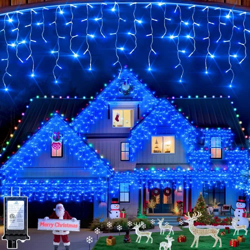 Miniatura 14 de Luces de Navidad de carámbano para exteriores, 60 pies, 612 luces LED con 136 gotas, 12 modos, regulable, temporizador y resistente al agua, 29 V