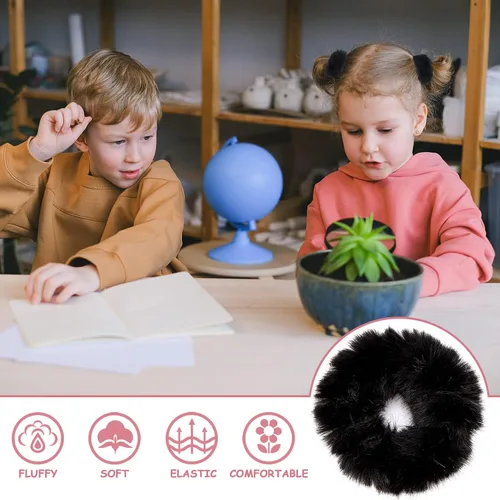 Miniatura 3 de Coleteros Difusos Fuzzy Scrunchies 8 PCS Ligas Negras para el Cabello Lindas Bandas para el Cabello con Piel de Conejo Sintética Ligas Elásticas