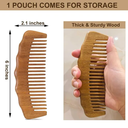 Miniatura 2 de Peine de madera con dientes anchos, peine para el cabello para mujeres, masaje del cuero cabelludo y distribuye aceites